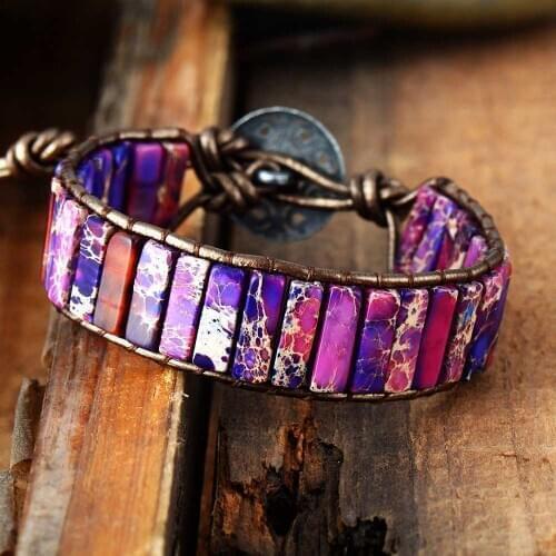 New Women Bracelet Femme Natural Japser Stone Single Leather Wrap Bracelet Beads Bohemia Beach Bracelet Jewelry Dropshipping