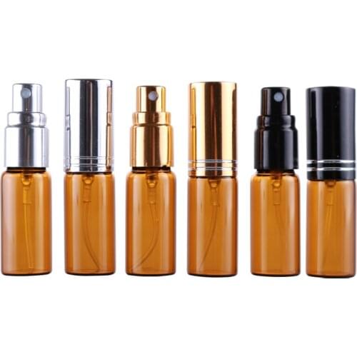 Wholesale 100 Pieces/Lot 5ML Mini Portable Brownl Glass Perfume Bottle With Ring Aluminum Atomizer Empty Cosmetic Vial