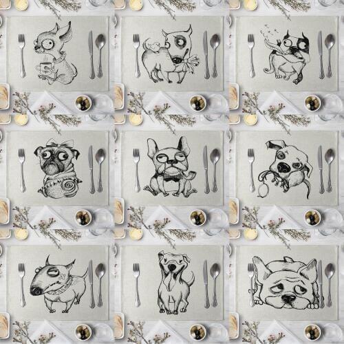 Funny Dog Pattern Placemat Dining Table Mat Drink Coasters Western Pad Linen Cup Mat 40*30cm Kitchen Accessory