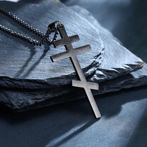 Vantage Orthodox Cross Pendant Men Necklace Christian Symbol Stainless Steel Byzantine Cross Jewelry