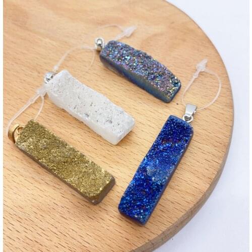 1pc Natural Crystal Pendants Rectangle Shape White Blue 4Colors for Choice 10x31-10x34mm Size DIY for Making Necklace Accessions