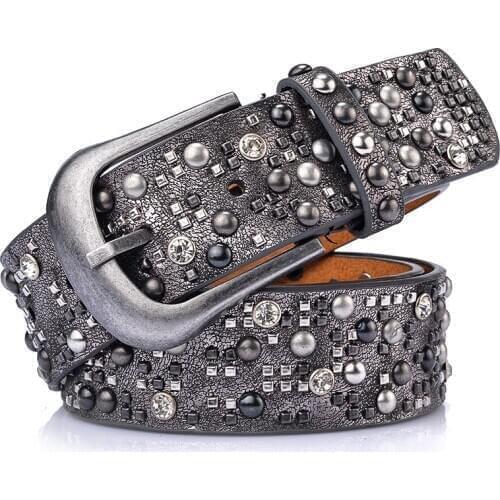 New womans belt punk Pin buckle Vintage Dot Rivet luxury ladys PU leather belts for women waistband female belt for jeans