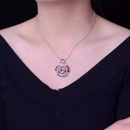 Luxurious Red Garnet Circle Necklace Women, Sterling Silver 925 Fine Jewelry, 23 Pcs of Gemstone, Velvet Box Certificate FN232