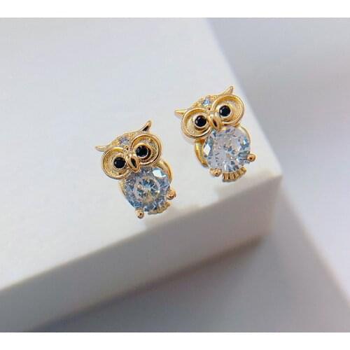 925 Sterling Silver Animlas Cute Owl Charm Piercing Stud Earring For Women Jewelry Pendientes Accessories eh1296