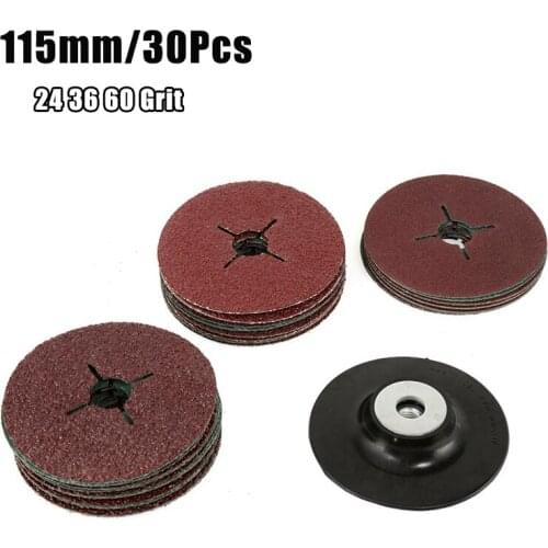 30Pcs 115mm Sandpaper Sheet Sanding Disc 24#36#60# Grit Rubber Backing Pad for Angle Grinder Sandpaper Grinding Abrasive Disc