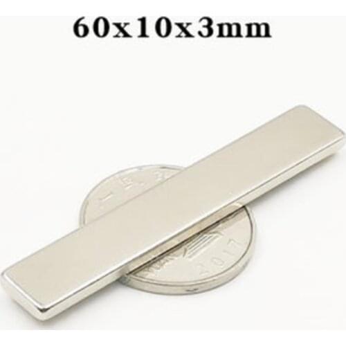 Strong Neodymium Bar Magnets with Double-Sided Adhesive, Rare-Earth Metal Neodymium Magnet - 60 x 10 x 3 mm, Pack of 10