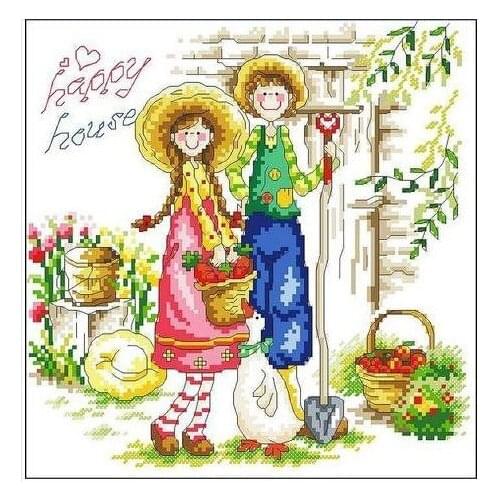 Embroidery Package Hot Sell Best Quality Cross Stitch Kits Straw Hat Happy House Boy and Girl Free Shipping
