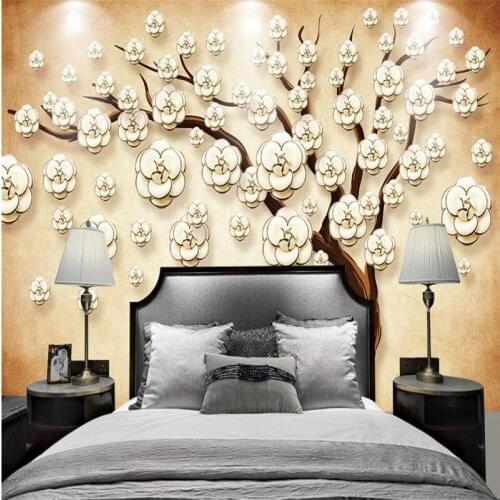 Wellyu Customized large mural environmental wallpaper 3D stereo relief flower lucky tree TV background wallpaper