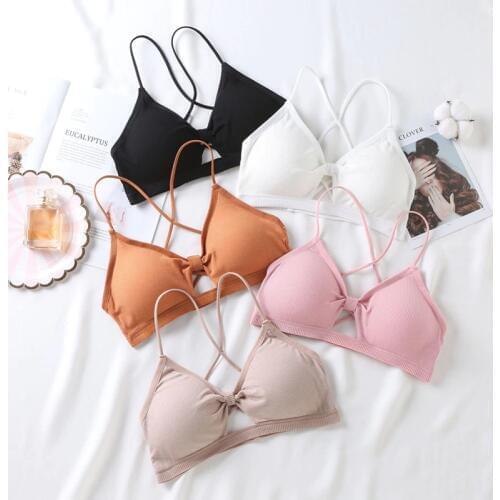 Women Cropped Padded Bra Removable Chest Pad Tube Tops Sweet Bow Tanks Top For Grils