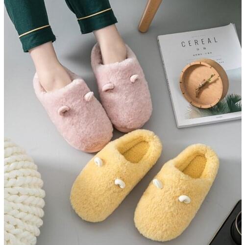 Women Slippers Winter Ladies Warm Plush Cotton Shoes Cute Ear Couple Lovely Home Flat Thick Heels Non-slip Bedroom Soft Slipper