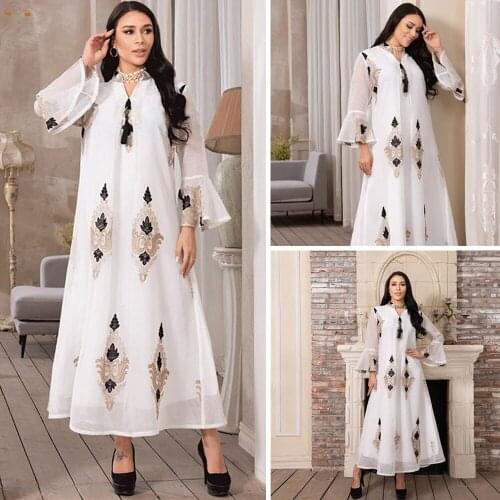 Arabic Abaya Embroidery Women Long Dress Muslim Islamic Maxi Robe Middle East Turkey Moroccan Ethnic Gown Middle East Ramadan