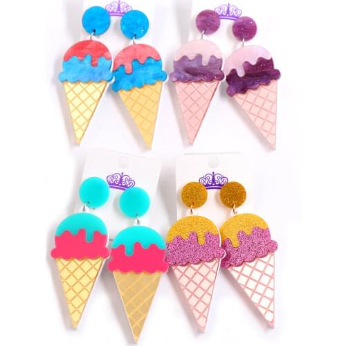 1pair) HP011-65mm Purple Magic Ice cream Dangle Earrings Laser Cutout Acrylic Mirror Ice cream Earrings