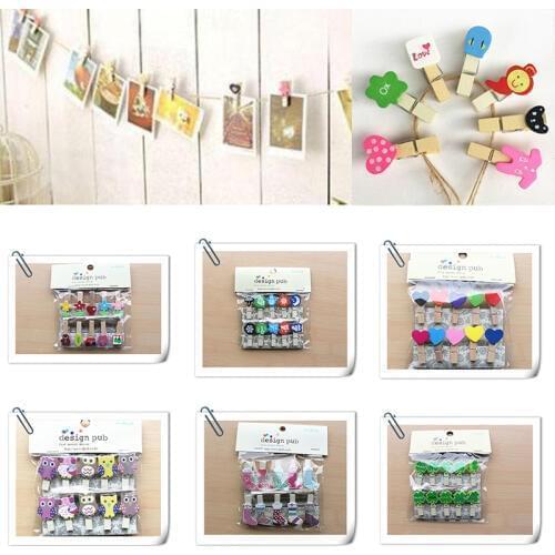 10 pcs/lot Mini Animated cartoon Wooden Clip Paper Craft diy Clips with Photo Hanging Spring Clip message card memo clip