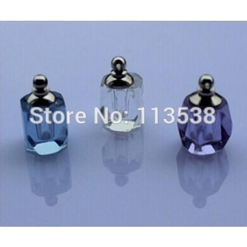 100pcs 10*14mm Crystal rhombus ball Miniature Perfume vial bottle Screw Cap Crystal pendant charms blue,pink,purple,clear color