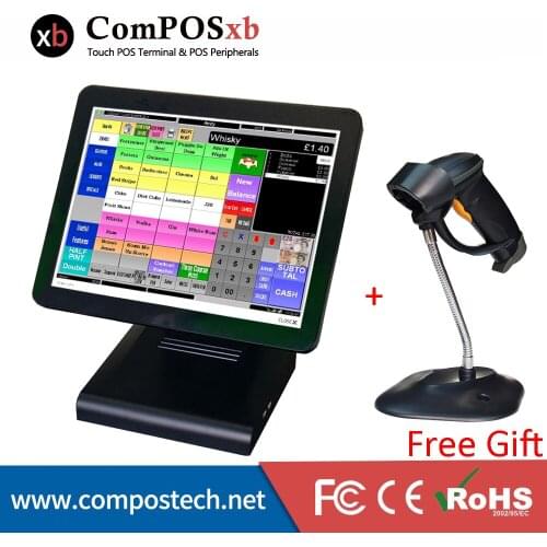 15 Inch Computer Restaurant Equipment Touch Screen Retail POS System All In One POS With Barcode Reader