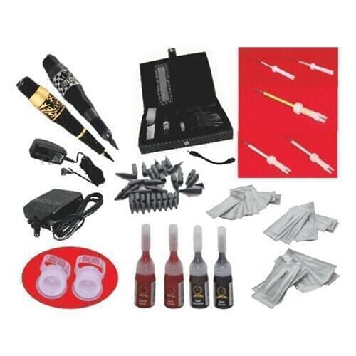 2PCS Complete Tattoo Machine Kit Professional Permanent Makeup Eyebrow Gun Needles Set With Carrying Case