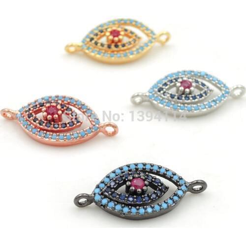 20*9*3mm Micro Pave Red&Blue&Kalaite CZ Overlapping Eye Connectors Fit For Men And Women Making Bracelets Jewelry