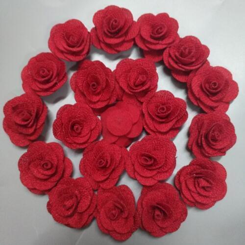 20Pieces/Bag Red Color Rose Handmade 3.5CM Fabric Rose Cotton Cloth Flower Hand DIY Wedding Bouquet Material Hair Accessories