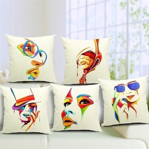 5 pcs 45cmx45cm Art Face Printed Cover Waist Pillow Cases Throw Pillows Decorative Pillowcase For Home Free Shipping