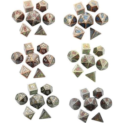 7 Pieces Metal Polyhedral Dices D4 D6 D8 D10 D12 D20 Digital Dice Set Board Game Toys for DND MTG TRPG