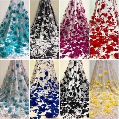 8 colors 3D Hot selling african good looking YG-528 pretty lace fabric embroidered tulle mesh lace fabric for party dress