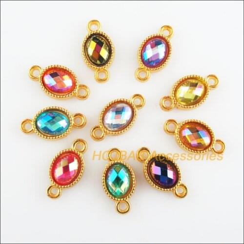 30Pcs Gold Color Oval Flower Mixed AB Acrylic Charms Connectors 8.5x16.5mm
