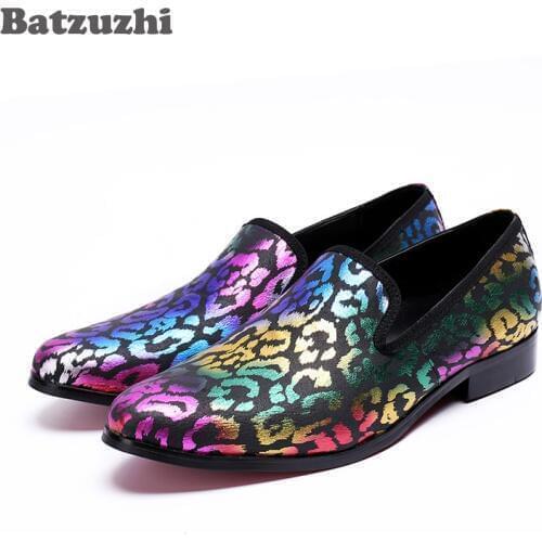 Batzuzhi New FashionMen Dress shoes Italian Mens Dress Shoes Handmade Loafers Shoes Flats Muti Color Wedding Shoes Men Leather