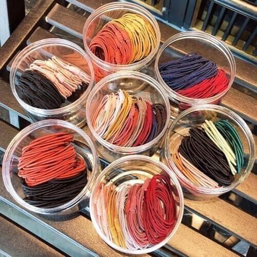 Korean Basic Solid Elastic Girl Vintage Rubber Band Women Fashion Ponytail Holder Students Simple Ornaments Hair Accessories Box