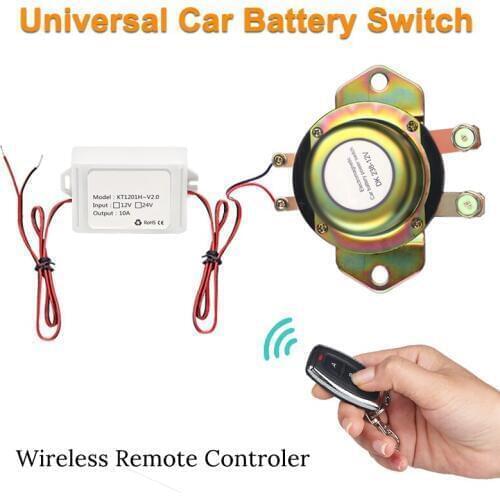 Wireless Control 12V Car Battery Switch Disconnect Latching Relay Electromagnetic Auto Power Terminal + Remote Control