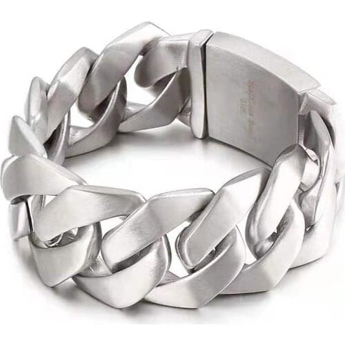 26mm Brushed/Polished Surface Big Chunky Curb Cuban Bracelet Punk Mens 316L Stainless Steel Heavy Bike Biker Wristband Jewelry