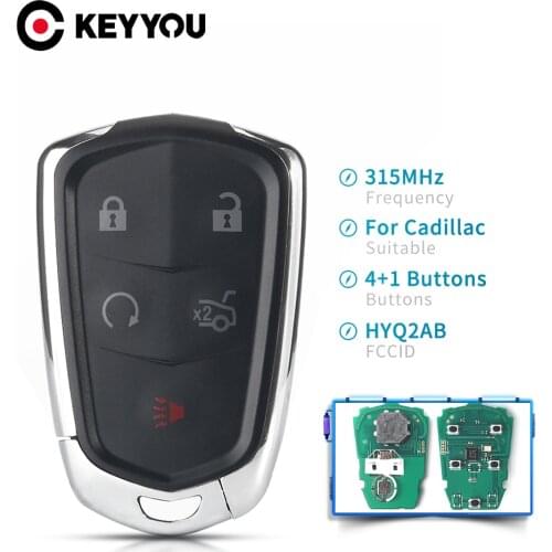 KEYYOU Fob 4+1 Buttons 315MHz HYQ2AB ID46 Chip Keyless Smart Remote Key For Cadillac ATS CTS 17-2019 XTS CT6 XT5 16-20 Escalade