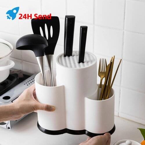 Kitchen Utensil Holder Knife Block PP Flatware Drainer Storage Box Spoon Fork Chopsticks Kitchen Organizer Drain Rack Holders
