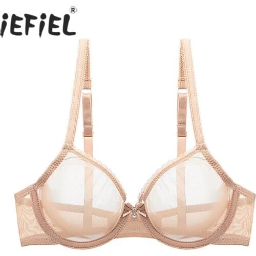 Women See-through Mesh Sexy Lingerie Adjustable Shoulder Straps Underwire Unlined Brassiere Ultrathin Bra Tops Sissy Nightwear