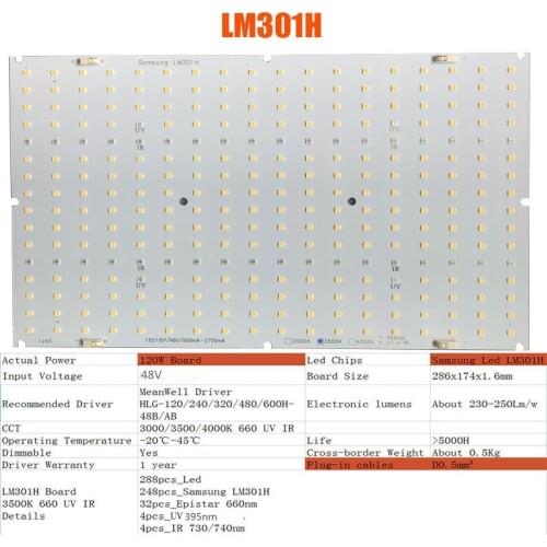 Led Quantum Board Samsung LM301H 660 UV IR QB288 PCB 120W DIY MeanWell Power Supply HLG-120/240H-48B Heat Sink for Board Indoor