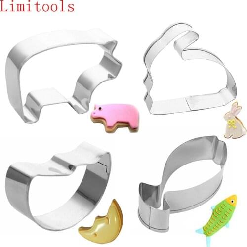Rabbit Pig Cat Fish Moon Shapes Cookie Stamps Stainless Steel Cookie Biscuit Decoration Mold Animal Shape Cookie Cutters