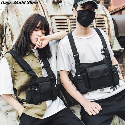Functional Tactical Chest Bag For Men Fashion Bullet Hip Hop Vest Streetwear Bag Waist Pack Unisex Black Chest Rig Bag NEW