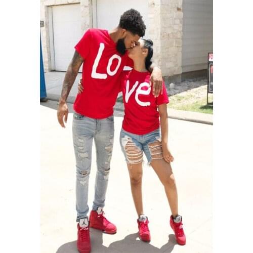 Couple T-shirt Men/Women Red Short Sleeve Round Collar Letters Printed Love Pattern Tops Summer T-shirts For Men And Women Tops