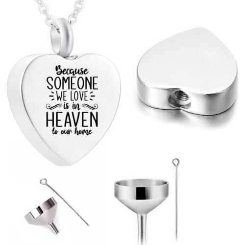 Cremation Jewelry Heart Pendant Cremation Urn Necklace Pet Ashes Memorial-Becauae Someone We Love Is In Heaven To Our Home