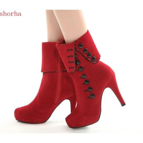 Fashion Women Boots new black shoes Ankle Boots Platform Brand Women Shoes Autumn Winter Boots red Plush size 35-39