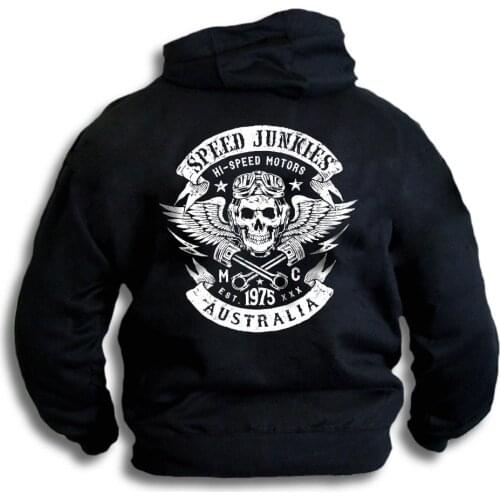 Speed Junkies Australia Biker V8 Skull Wings Pistons Patch Men Hooded Top Hoodies Sweatshirt
