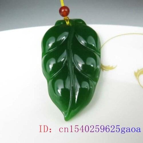Jade Leaf Pendant Necklace for Gifts Hand Charm Men Fashion Women Natural Amulet Green Jewelry Carved Chinese Jadeite