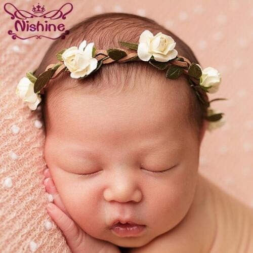 Nishine 16 Colors Newborn Rose Flower Tieback Hemp Rope Headband Kids Girl Hair Band Children Flower Headwear Photography Prop