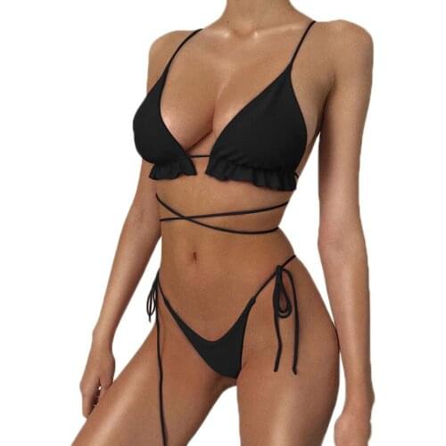 2020 New Hot Sale Women Push-Up Padded Bikini Set Strappy Bandage Swimsuit Beachwear Backless Lace Up Swimwear Bathing Suit