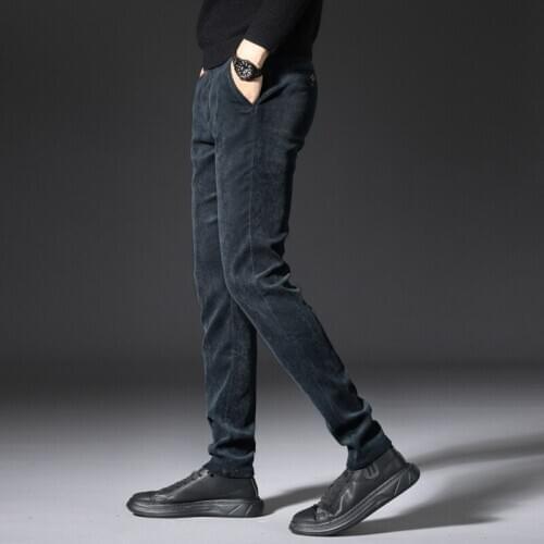 2021 New Fashion Designer Men Jeans Slim Fit Elastic Casual Business Corduroy Pants Korean Style Smart Suit Long Trousers