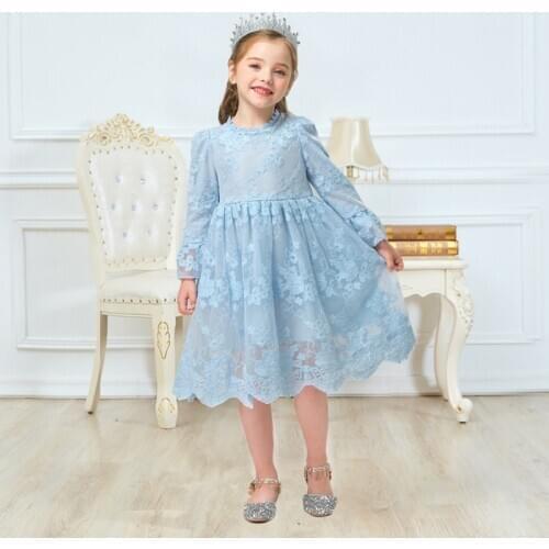 New Arrival Kids Dresses for Girls Lace Flower Dress Full Sleeve Princess Dress Girl Elegant Frocks Dresses for Birthday Party