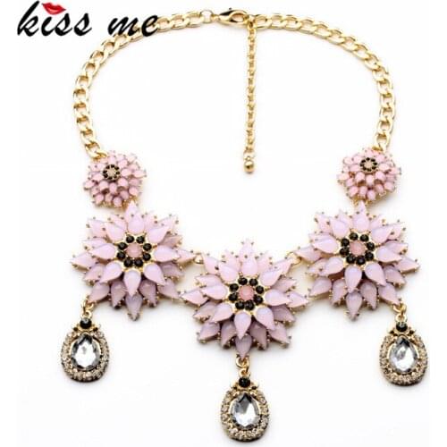 New Design Statement Fashion Elegant Resin Stone Porcelain Flowers Pendant Necklaces &Pendant 2017