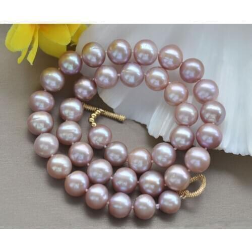 Z10917 17"~33" 12mm Lavender Round Freshwater Pearl Necklace