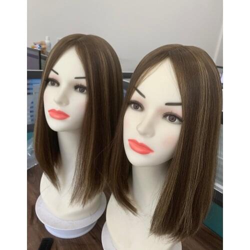 16 inches ear to ear front lace wig color 2/4 cap size L ,wavy hair . kosher wig . Jewish wig European hair free shipping