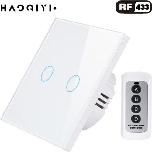 Smart home HAOQIYI RF433 remote control wall switch EU/UK standard 2Gang wireless remote control touch switch
