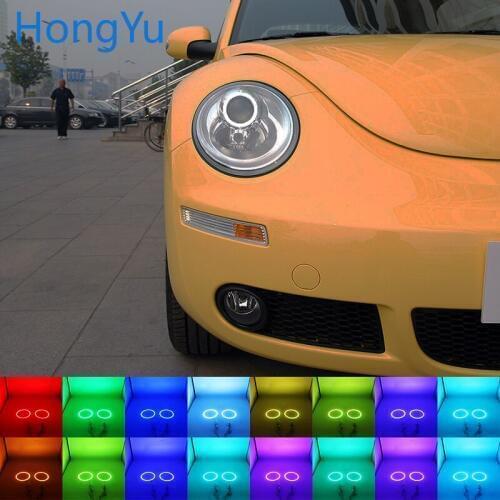 Headlight Multi-color RGB LED Angel Eyes Halo Ring Eye DRL RF Remote Control for Volkswagen VW Beetle 2006 - 2010 Accessories